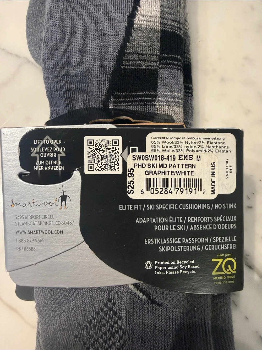 Smartwool Unisex Gray Merino Wool Ski Socks - Medium - 2 pair